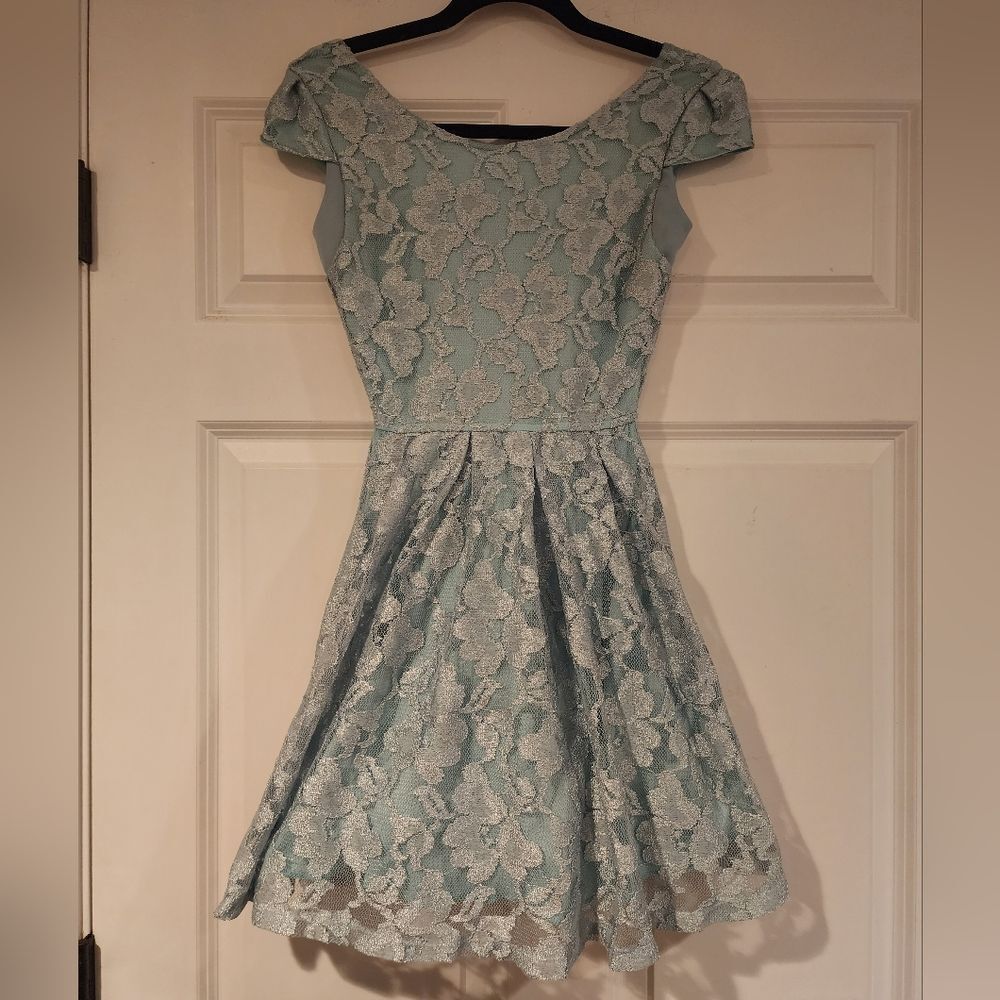 Delia's Y2K blue lace Overlay fit and flare dress Size 0